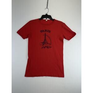 Paris Shirt Mens Small Red Eiffel Tower Graphic Souvenir Made in France Crewneck